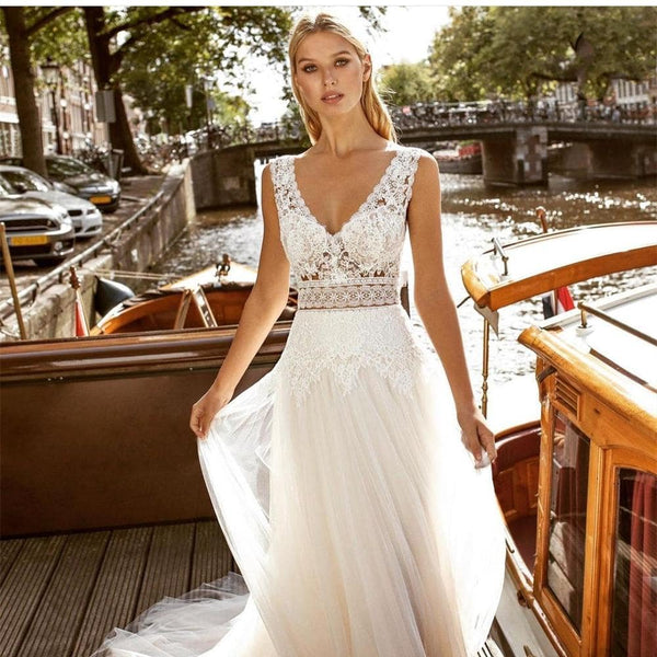 Robe De Mariée Bohème Chic Haut Dentelle