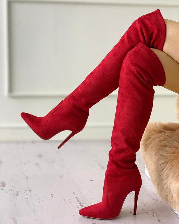 Bout pointu sur le genou Bottes à talons fins