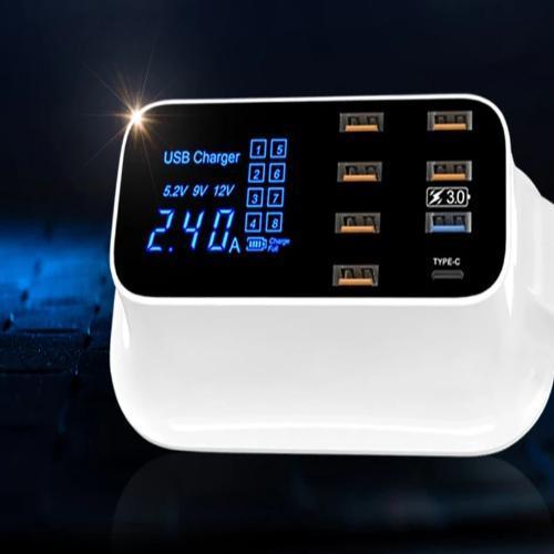 Chargeur Usb 8 Ports 3.0 : Avec Affichage Lcd