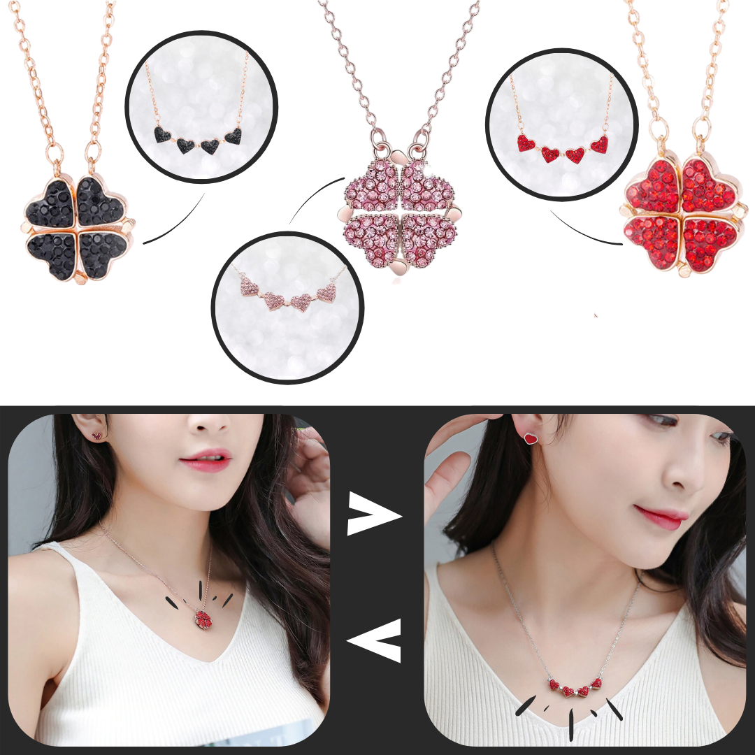 Collier pendentif coeur trèfle à 4 feuilles ajustable