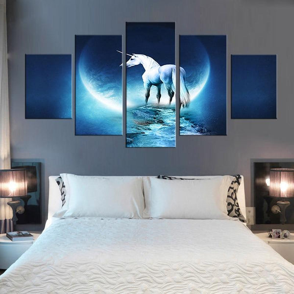 Tableau Licorne 5 Pièces Pleine Lune