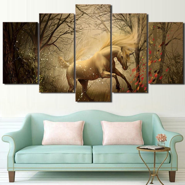 Tableau Licorne 5 Pièces Forêt Enchantée