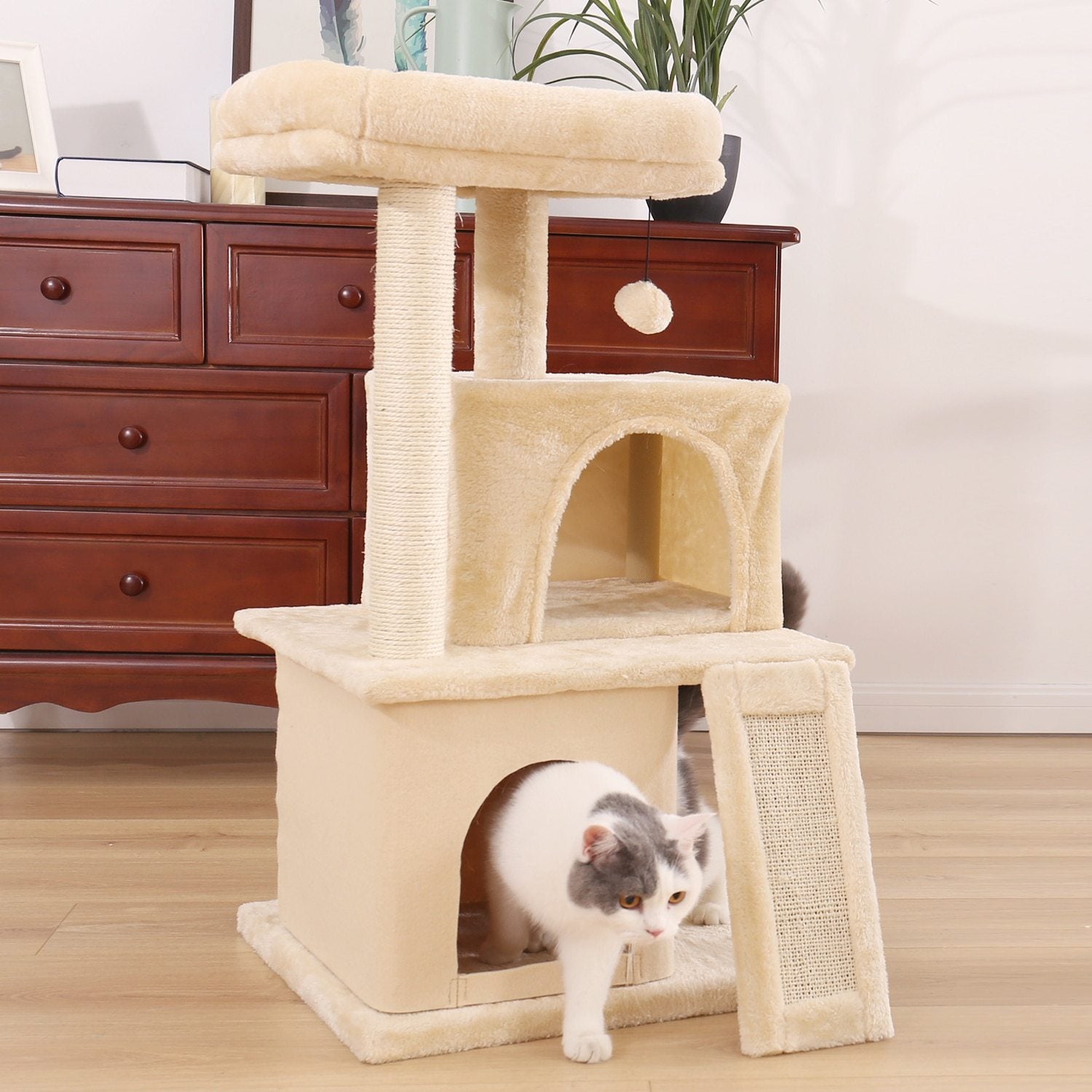 KABAN™ - Arbre à Chat Beige "Doubles Cabanes"