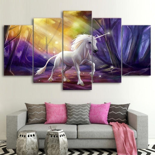 Tableau Licorne 5 Pièces Rayon de Soleil