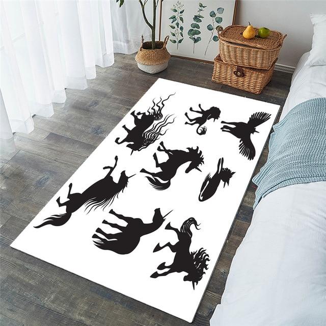 Tapis Licorne Noir et Blanc